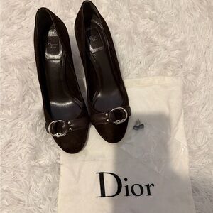 NEW Vintage Dior logo Brown Suede Women's heels